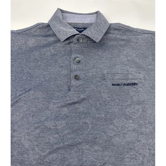 Mario Valentino Embroidered Chest Pocket Short Sleeve Polo Blue Floral Size L - Picture 1 of 5